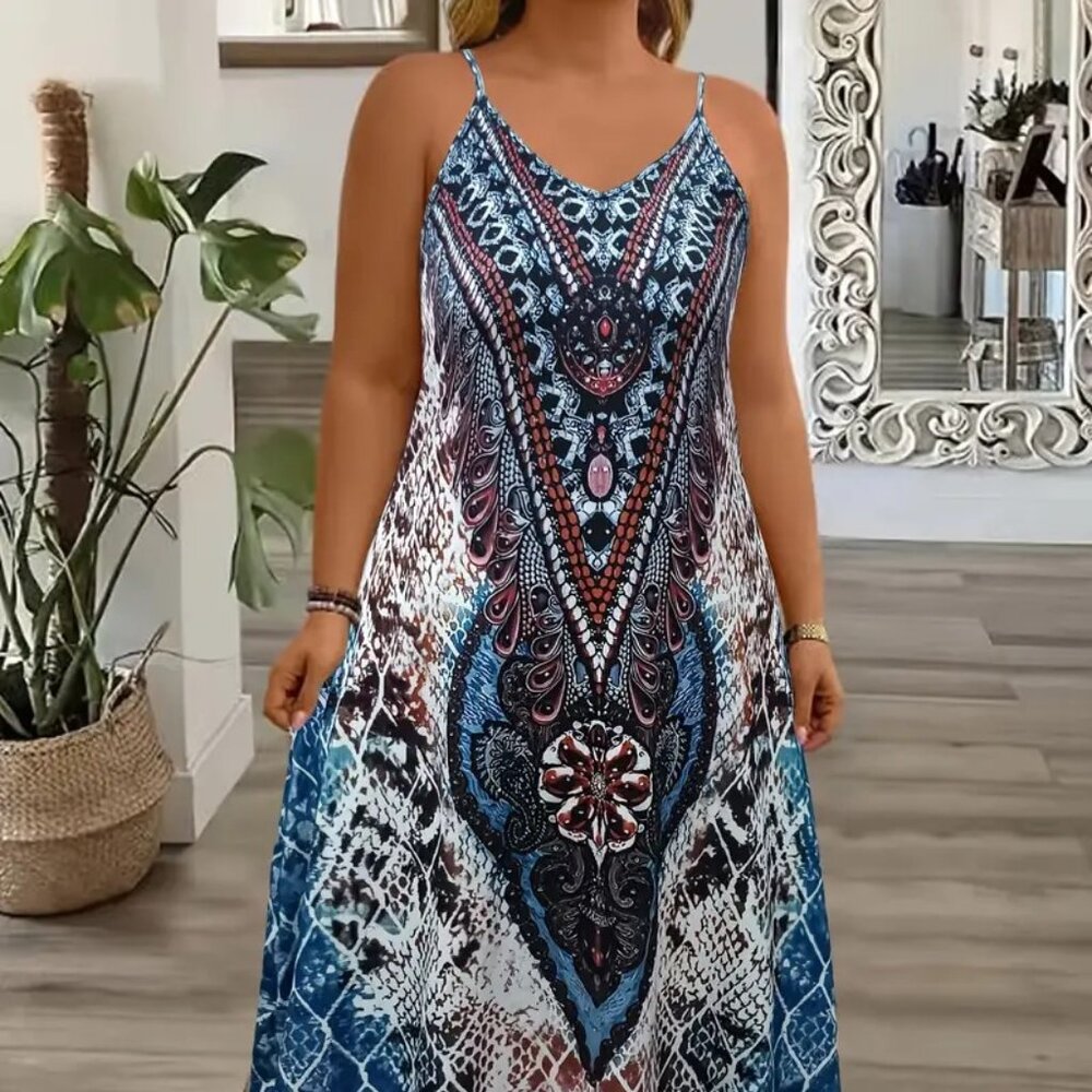 Women Plus Size Bohemian Vacation Summer Maxi Holiday Beach Party Dress 18W- 20W